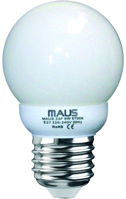 23 LAMPADE COMPATTE FLUORESCENTI MAUS MOD. MINI GLOBO 9W 6700K E27 CLASSE ISOLAMENTO II ACCENSIONE IMMEDIATA - 