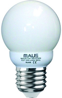 33 LAMPADE COMPATTE FLUORESCENTI MAUS MOD. MINI GLOBO 9W 2700K E27 CLASSE ISOLAMENTO II ACCENSIONE IMMEDIATA - 