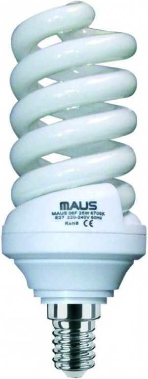 17 LAMPADE COMPATTE FLUORESCENTI MAUS MOD. MICROSPIRALE 25W 2700K E14 CLASSE ISOLAMENTO II ACCENSIONE IMMEDIATA - 