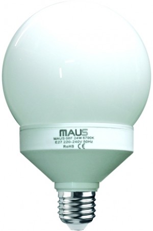 08 LAMPADE COMPATTE FLUORESCENTI MAUS MOD. GLOBO 24W 6700K E27 CLASSE ISOLAMENTO II ACCENSIONE IMMEDIATA - 