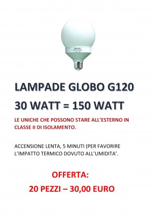 PROMO 20 LAMPADE COMPATTE FLUORESCENTI MAUS MOD. GLOBO 30W 6700K E27 CLASSE ISOLAMENTO II ACCENSIONE LENTA - 1010