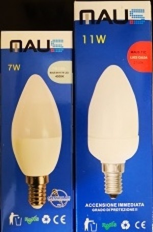 741 KIT PROMO 25+25  COPPIA: LAMPADA LED CANDELA (7W-E14) 4000K + CFL CANDELA (11W-E14) 2700K